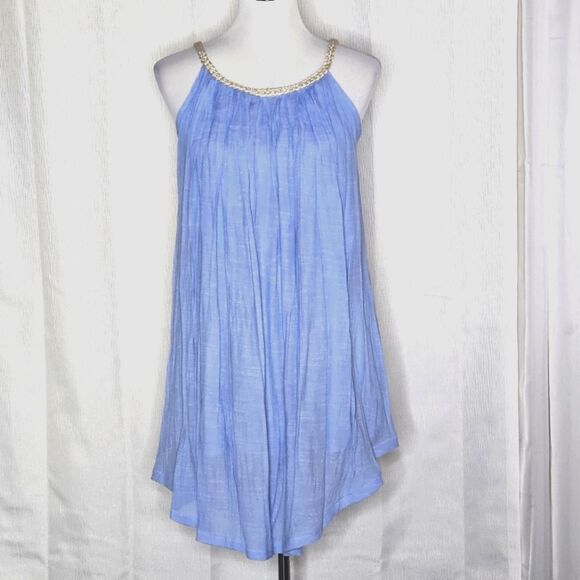 Sand & Spirit Periwinkle Metallic Cord Scoop Neckline Gauzy Flowy Lined Dress - Picture 1 of 12